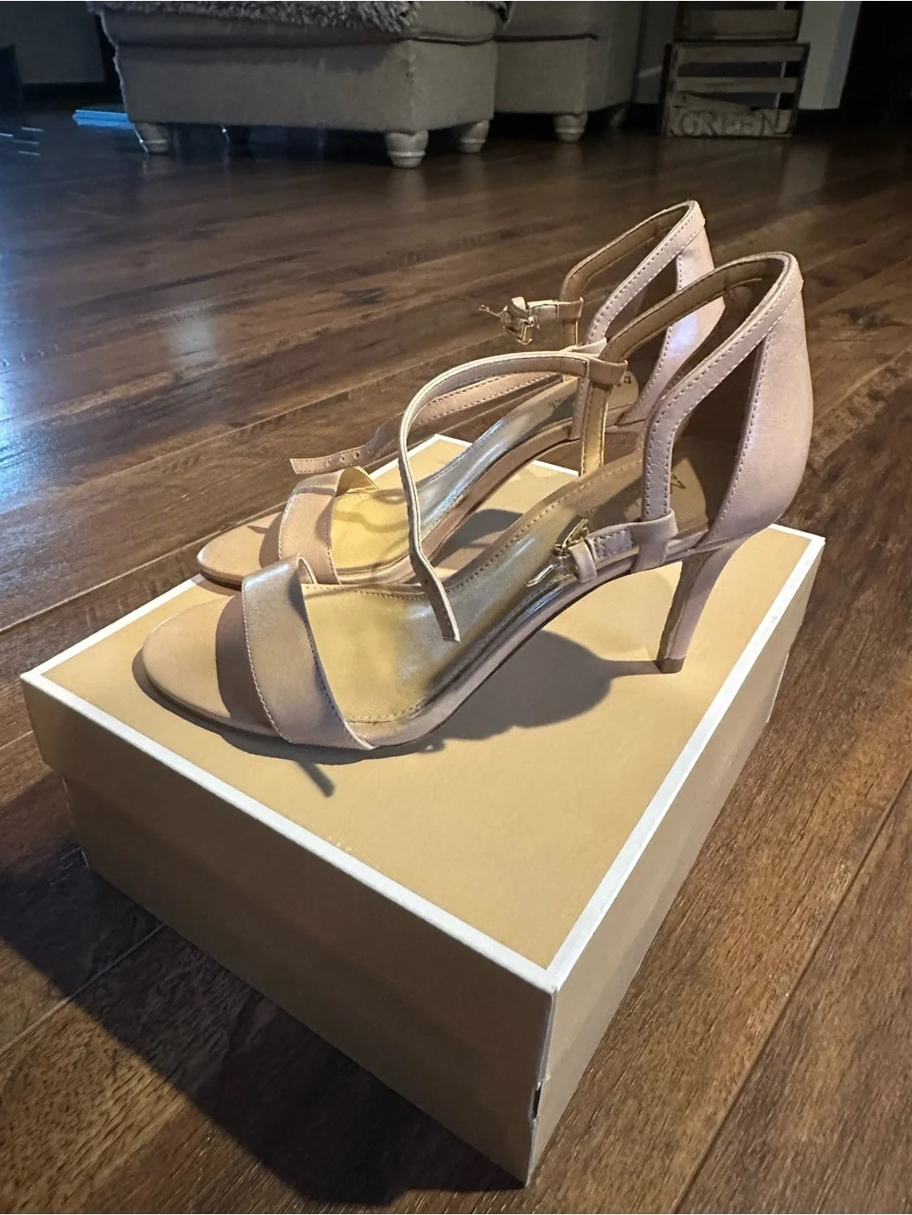 Brand New in Box Michael Kors Blush Leather Open-Toe Ankle-Strap Heels
